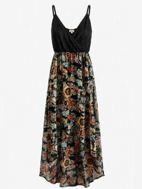 Kismet Hi Low Floral Maxi Dress XS Black Lace Boho Festival Wedding Guest